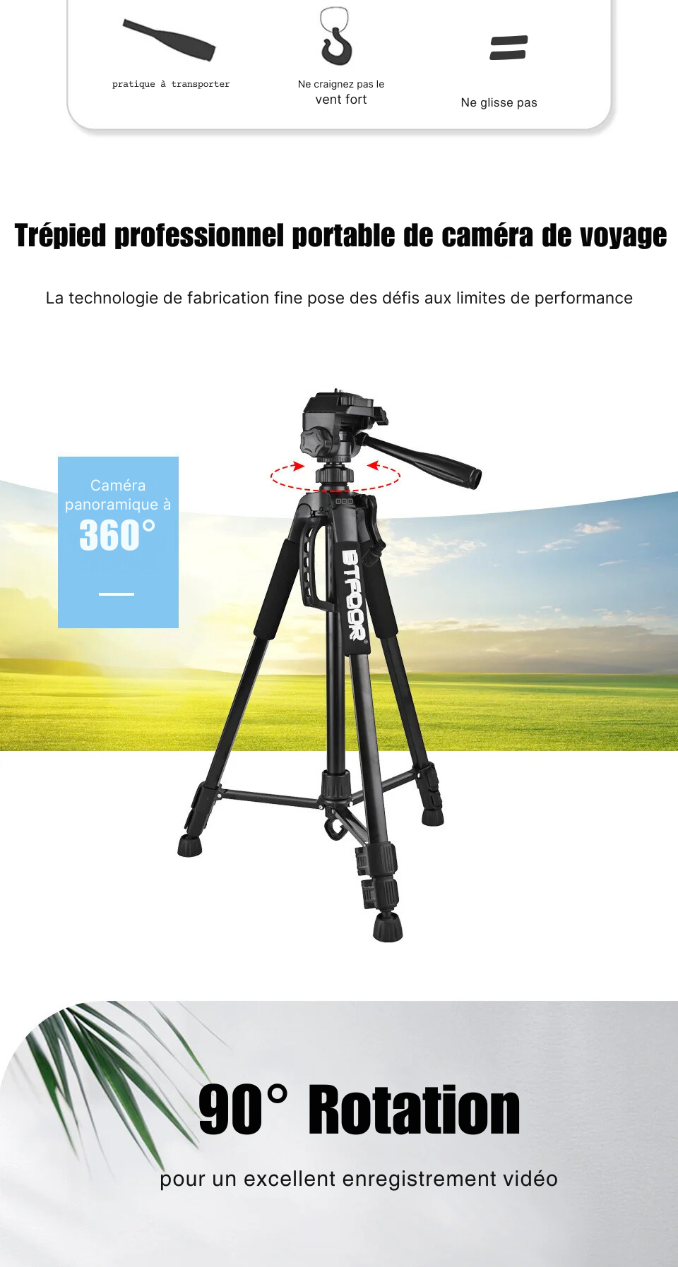 Trépied Photo Vidéo – Hauteur Ajustable 45 cm à 140 cm, Léger et Portable
