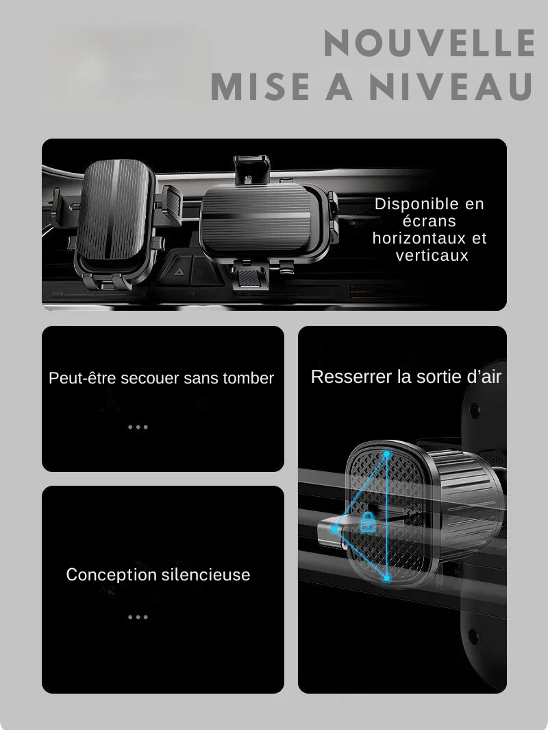 Support de Téléphone Universel pour Voiture – Fixation Grille d'Aération, Rotation Ajustable