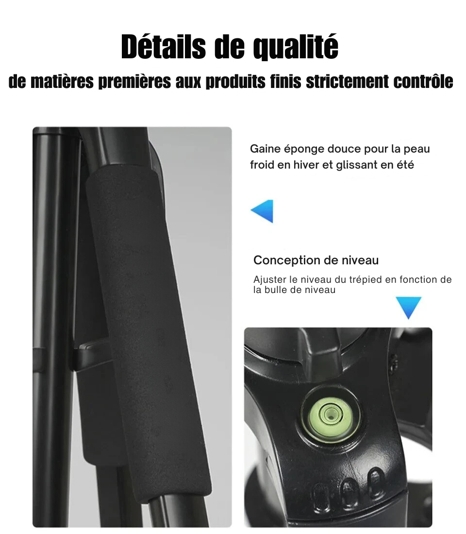 Trépied Photo Vidéo – Hauteur Ajustable 45 cm à 140 cm, Léger et Portable
