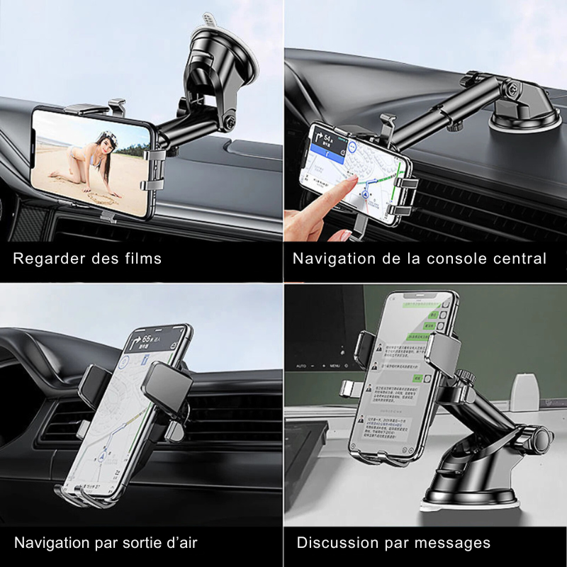 Support Téléphone Voiture 2-en-1 – Fixation Ventouse et Grille d'Aération, Rotation 360°