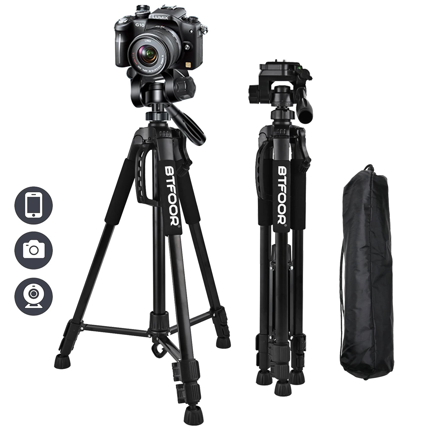 Trépied Photo Vidéo – Hauteur Ajustable 45 cm à 140 cm, Léger et Portable