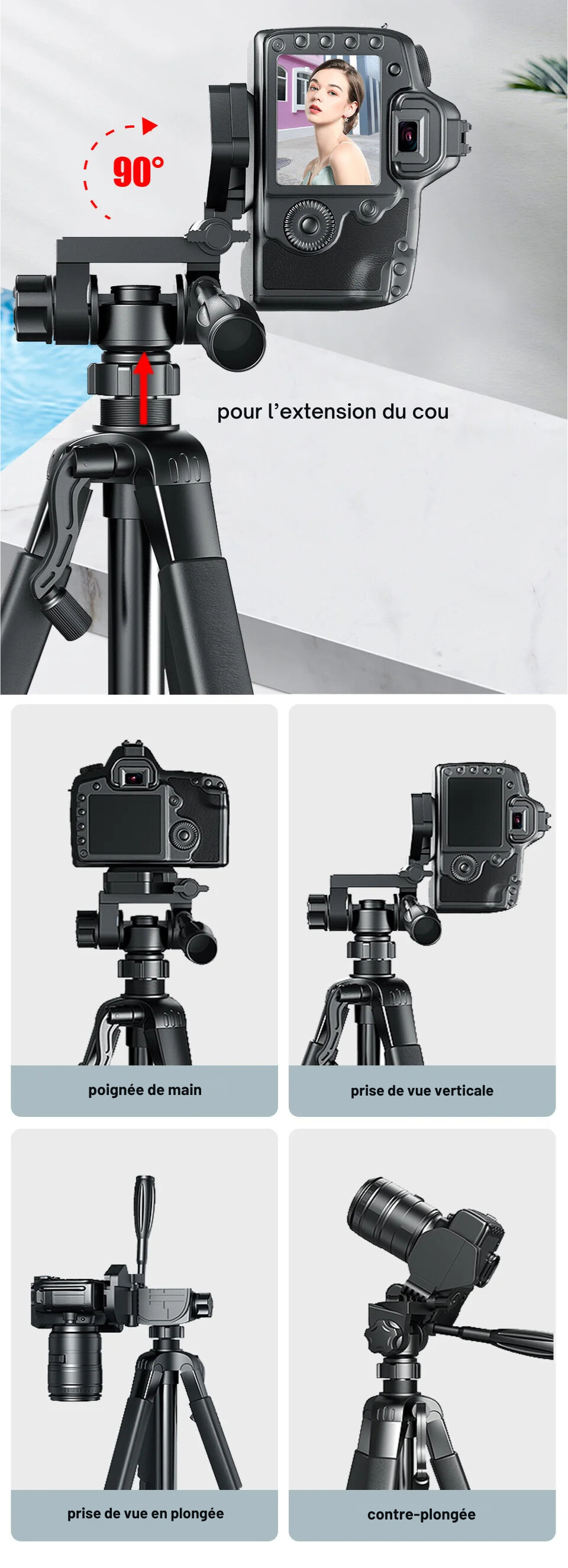 Trépied Photo Vidéo – Hauteur Ajustable 45 cm à 140 cm, Léger et Portable