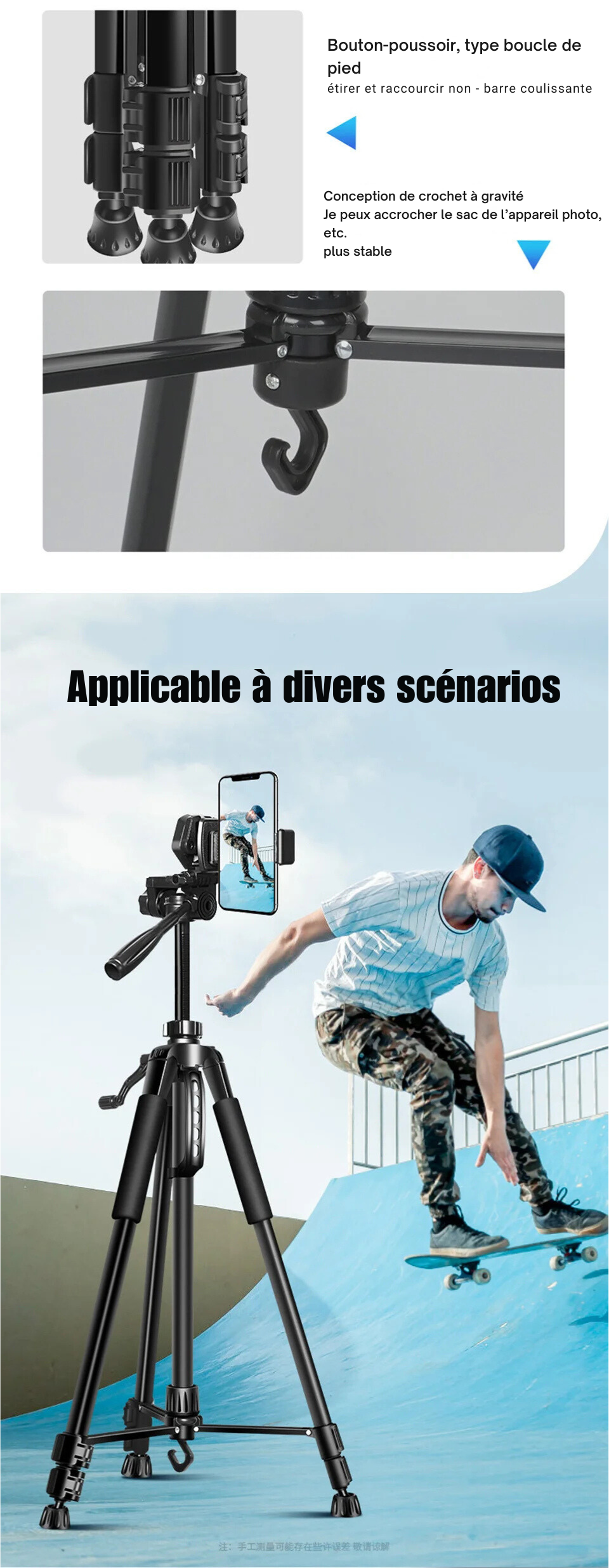 Trépied Photo Vidéo – Hauteur Ajustable 45 cm à 140 cm, Léger et Portable
