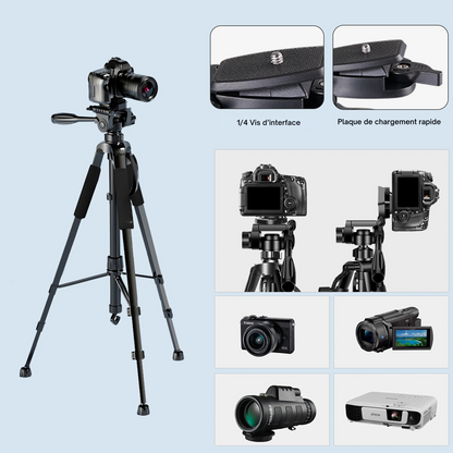Trépied Photo Vidéo – Hauteur Ajustable 45 cm à 140 cm, Léger et Portable
