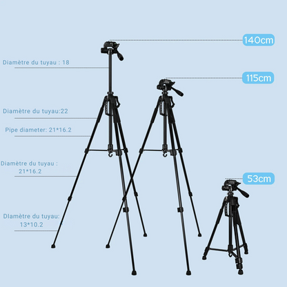 Trépied Photo Vidéo – Hauteur Ajustable 45 cm à 140 cm, Léger et Portable