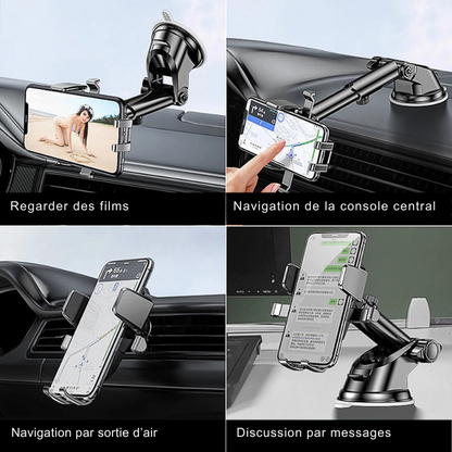 Support Téléphone Voiture 2-en-1 – Fixation Ventouse et Grille d'Aération, Rotation 360°