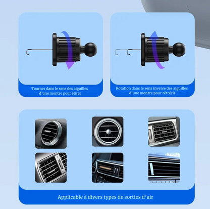 Support de Téléphone Universel pour Voiture – Fixation Grille d'Aération, Rotation Ajustable
