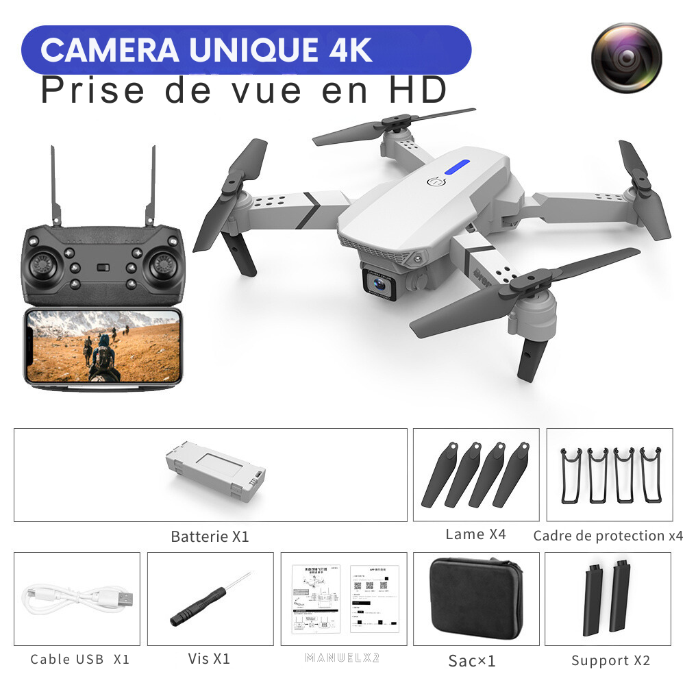 Drone E88 Photographie Aérienne Caméra HD 4K